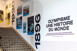 Vue de l'entrée de l'exposition Olympisme, une histoire du monde 