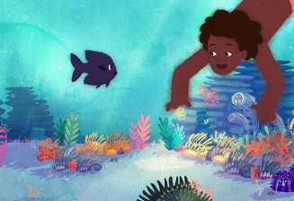 Visuel du film "Idodo" projeté à l'espace rivage, enfant sous l'océan