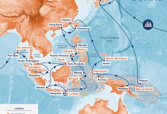 Carte des arrêts de l'expédition Tara Coral dans le Triangle de Corail