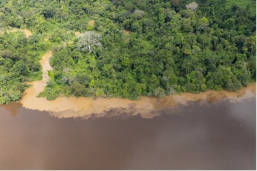 Photographie montrant les effets de l'orpaillage en Guyane