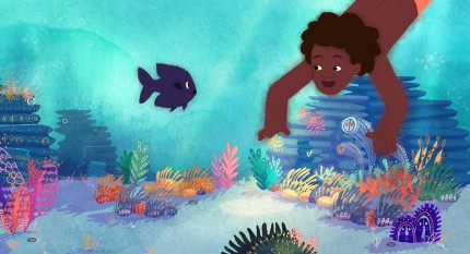 Visuel du film "Idodo" projeté à l'espace rivage, enfant sous l'océan